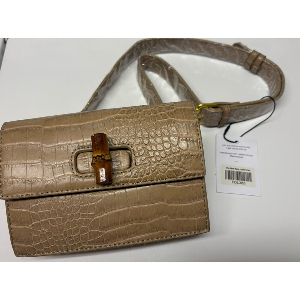 Fawn Design Carryall Belt Bag Latte Croc Beige Purse Crossbody Hand Fanny Pack
